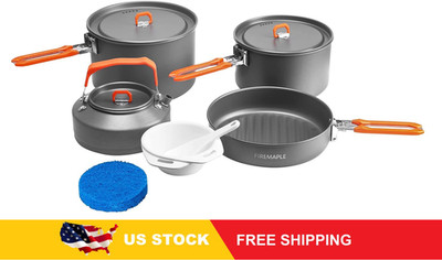 Fire-Maple Feast 4 Piece Camping Cookware Set with Pots Kettle Saucepans