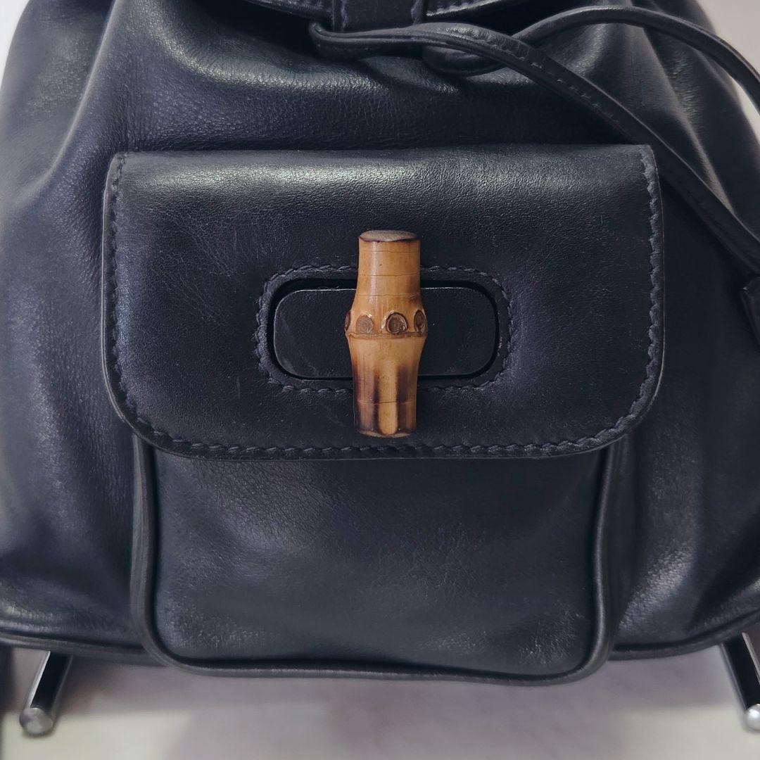 Authentic GUCCI Bamboo Mini Backpack Dark Navy Le… - image 8
