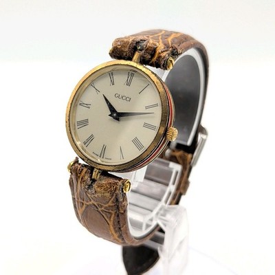 GUCCI 3000M Web Stripe Watch Vintage Gold Roman Quartz  display picture 3