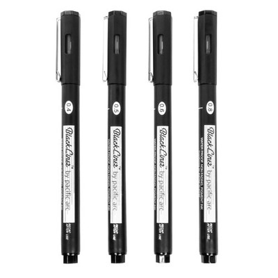 Blackliner Black Fineliner Pens Set of 4 Broad Drawing Pens for Artists