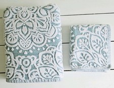 Better Homes Gardens Towel Set Bath Hand Blue White Medallion Sculpted Texture