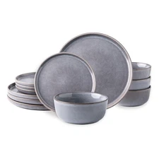 Dinnerware Sets for 4, 12-Piece Stoneware Plates and Bowls Set - FAST SHIP