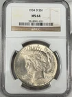 1934-D $1 Peace Silver Dollar NGC MS64 Silver Denver US Coin BETTER DATE!