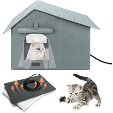 Heated Cat House Extra-Wide Waterproof Heat Feral Cat Shelter Outdoor Indoor