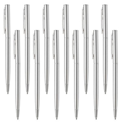 12 Pack Slim Metallic Ballpoint Pen Writing Pens with Clips Style 1 Silver