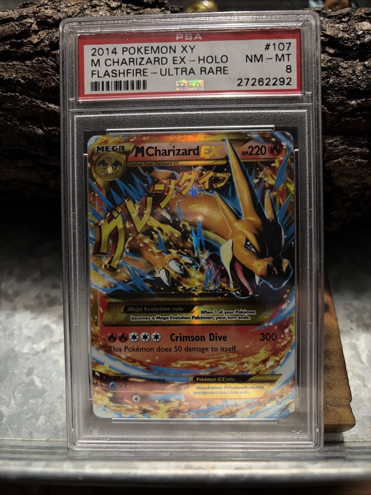 M Charizard EX (Y) (Secret) 107/106 Flashfire Holo Ultra Rare PSA 8