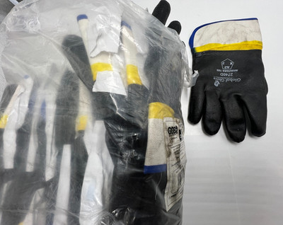 (QTY 12 Pairs) Global Glove 2740D Black/Yellow Work Glove PVC Coating One Size