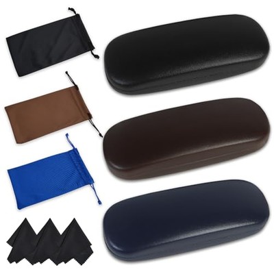 3 Pack Glasses Case Hard Shell, Protective Eyeglasses Casea with 3 Cleaning 