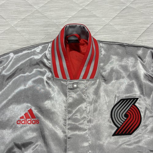 Portland Trailblazers Adidas Jacket Mens Large Red Silver Satin Varsity NBA - Picture 6 of 21