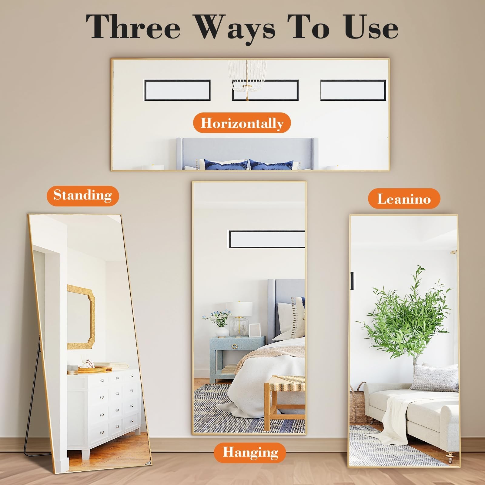 DUMOS Full Length Mirror with Stand 64"x21" Floor Standing Aluminum Frame for...