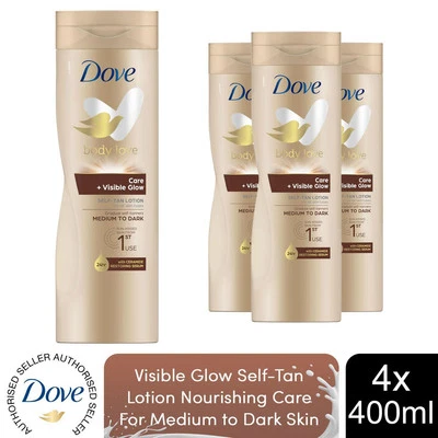 Dove Visible Glow Self-Tan Lotion Nourishing Care For Medium-Dark Skin, 4x400ml