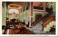 Linen Postcard Portion of Lobby of Hotel Bellevue in San Francisco, California