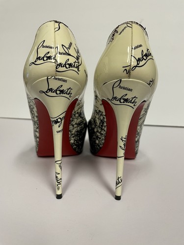 Christian Louboutin New Very Prive Patent Leather Pumps Heels Black Ivory 37/6.5 - Picture 5 of 13