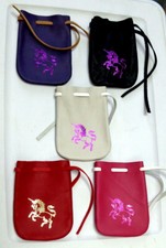 Medium Leather Drawstring Pouch with Unicorn Imprint Made in USA Choose Color