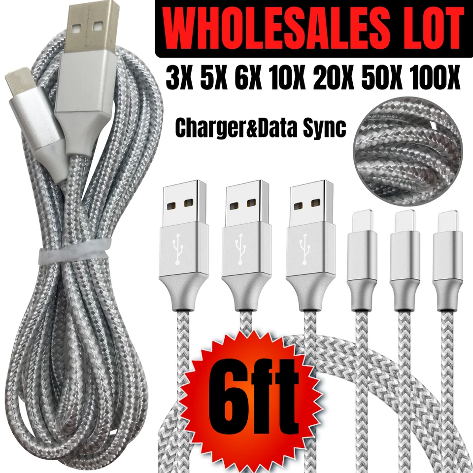 LOTE de cables de carga rápida de carga rápida de 6 pies para iPhone 14 13 12 11 XR 8 Foto 2 de 4