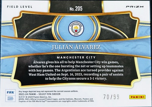 2023-24 Panini Select FIFA JULIAN ALVAREZ #205 Field Level Winter Camo Prizm /99 - Picture 2 of 2