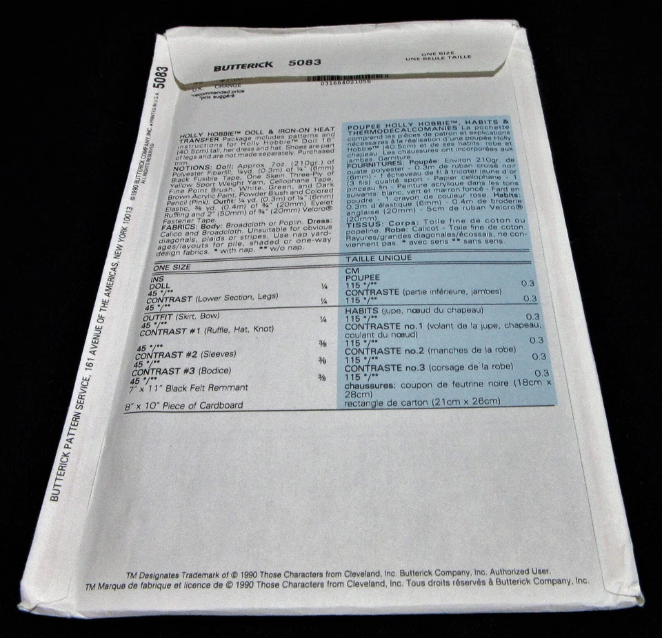 Vintage 1990 Butterick #5083 Holly Hobbie Doll & Heat Transfer Pattern Uncut - Image 4 of 4