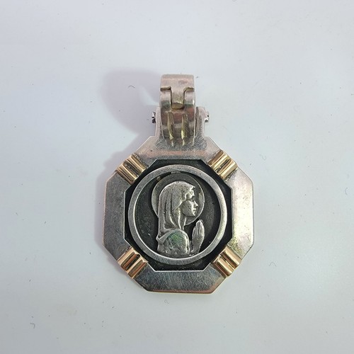 Vintage Silver & 18K Gold Religious Virgin Mary Pendant Enhancer Italy NEW - Picture 2 of 5