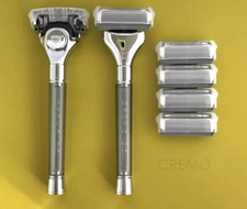 2 CREMO BARBER RAZOR + 4 REFILLS NEW No Box Genuine Also Fits Schick Hydro