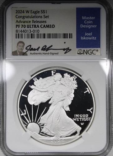 2024-W Proof Silver Eagle NGC PR70 ULTRA CAMEO Signed Joel Iskowitz