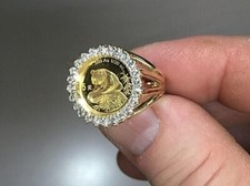 1Ct Round Lab Created Diamond CHINESE PANDA BEAR COIN Ring 14k yellow gold FN