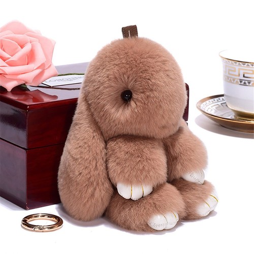 Keyring Bunny Soft Faux Fluffy Rabbit Fur HandBag Pendant Charm Pompom Keychain - Picture 16 of 16