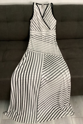 go couture sleeveless maxi stripe dress Go Couture | Dresses | Go Couture Sleeveless Maxi Stripe Knit Dress Gray White Size M Nwt