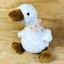 Springtime Goose Stuffed Animal Plush w/Peach Floral Ribbon 14"