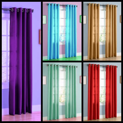 2 PANELS MIRA GROMMET FAUX SILK WINDOW CURTAINS SEMI SHEER 55'' WIDTH each pc
