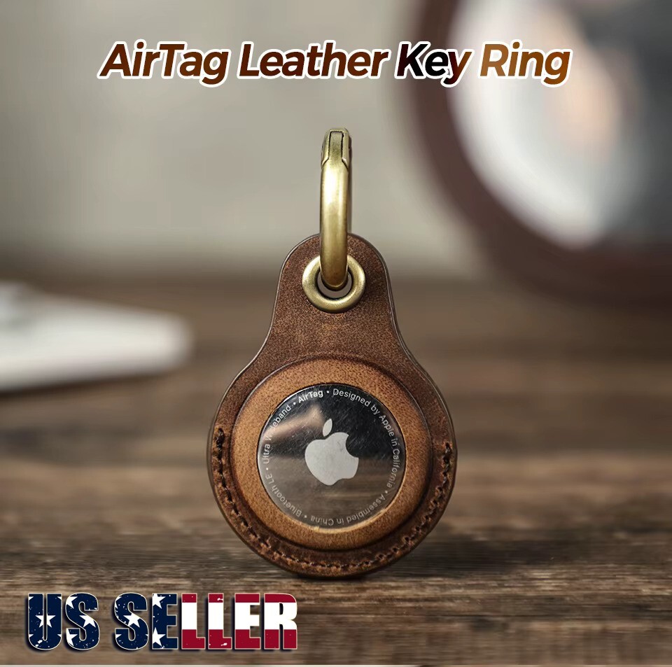 Crazy Horse Leather Apple Air Tag Case Cover Airtag Key Ring