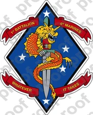 STICKER USMC UNIT   1ST BATTALION 4TH MARINE REGIMENT   ooo   USMC Lisc No 20187
