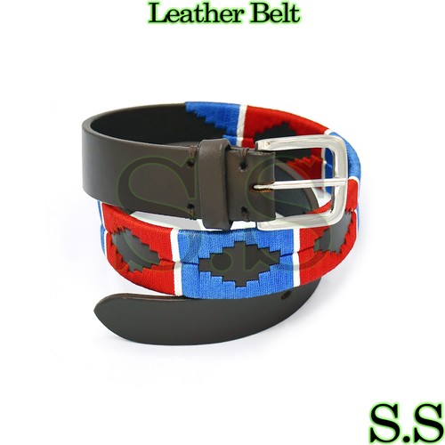 Genuine Leather Polo Belt Men's Blue 