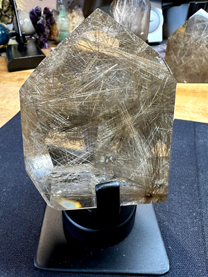 Rutilated Rutile Golden Silver Quartz Crystal Gemestone With Custom Stand 000