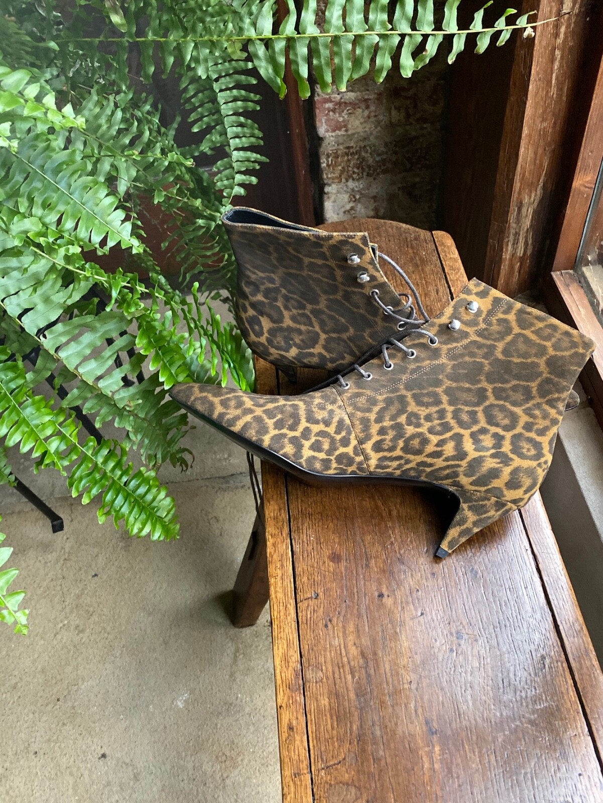 SAINT LAURENT Stivaletti donna morbidi sobri stampa animalier tacco basso taglia 39 nuovi!