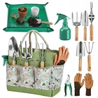 Gardening Tools 10 Pack Heavy Duty Rust-Proof Garden Tool Set with Organizer ...