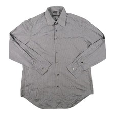 DKNY Shirt Mens LARGE Grey Slim Pinstripe Button Up Dress Long Sleeve Size L 16