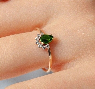 2Ct Pear Cut Simulated Emerald Engagement Ring 14K Rose Gold Plated