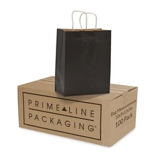  Black Paper Bags with Handles, Kraft Gift Bags for Small 50 10x5x13 Inch