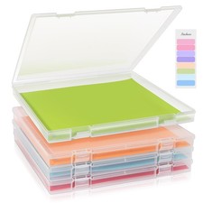 12x12 Inch Scrapbook Paper Storage, 4 Pack Plastic File Storage Box with Colo...