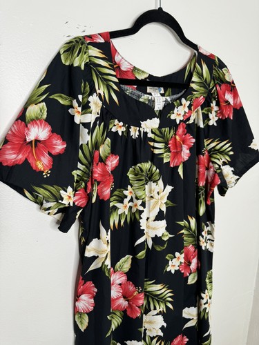 Vintage KY'S Damen XL Baumwolle Made in Hawaii Tropical Hibiskus Maxikleid Strand - Bild 8 von 8
