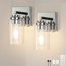 Wireless Wall Sconces, Nickel Battery Operated Wall Sconce Set of 2 Matte Finish