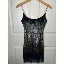 B Darlin Sequin Ombre Mini Dress Black Silver Party Cocktail Small