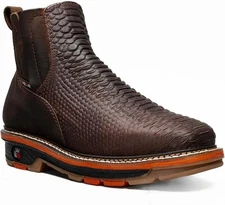 Genuine Leather Square Toe Exotic Python Print Western Ankle Work Boots Soft Toe