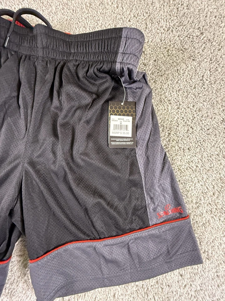 NWT Spalding Black/Red/Gray Athletic Shorts Elastic Waist Drawstring Men M - Image 4 of 4