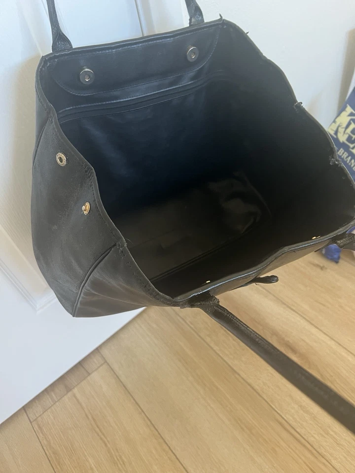 Bolso de hombro Longchamp le Roseau de cuero negro vintage con herrajes dorados XL Foto 3 de 4