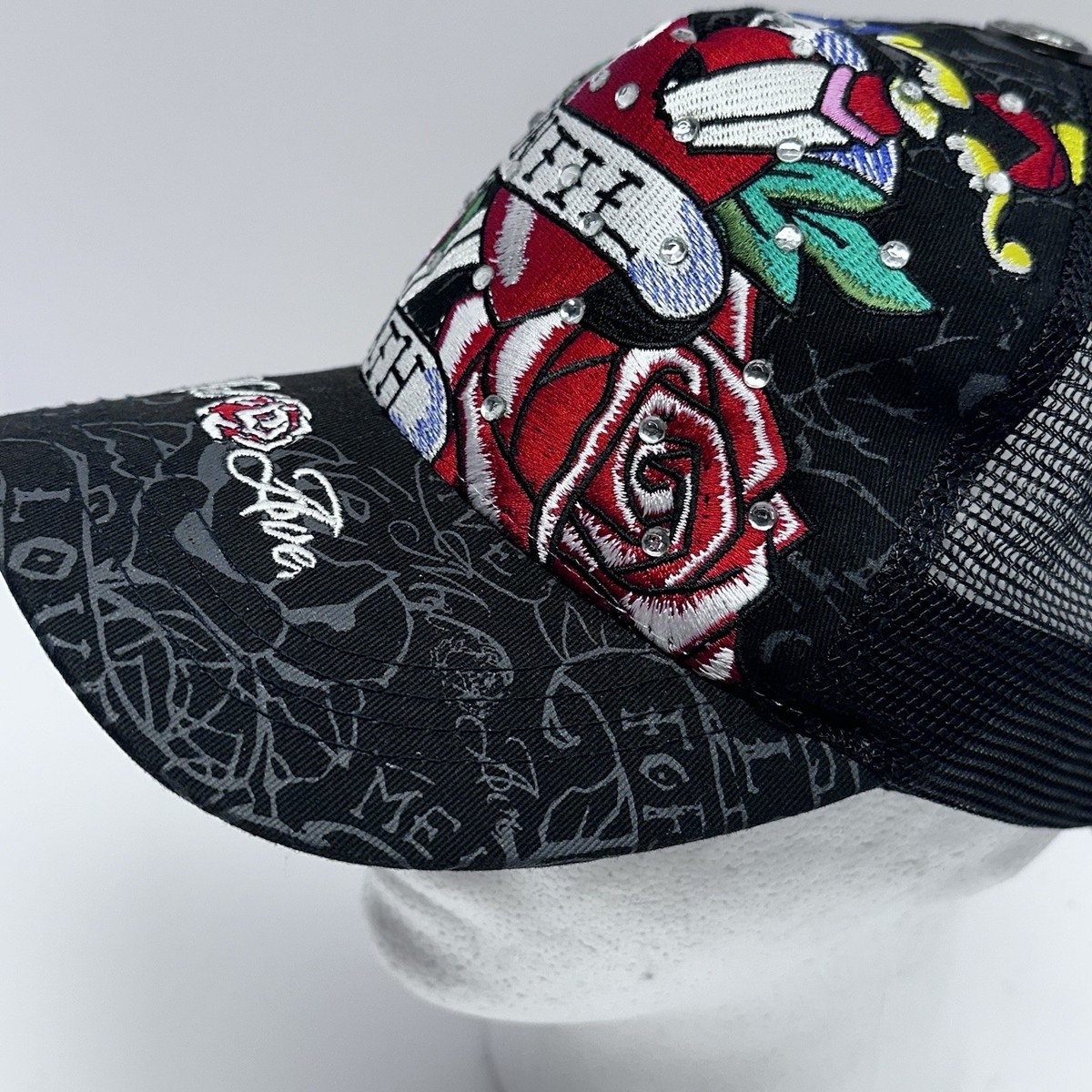 Mel Ave Until Death Trucker mesh snapback heart knife black rose embroidered View 5