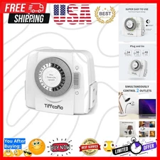 Indoor Mechanical Light Timer, 3 Prong Plug in Timer Switch, 2 Grounded Outle...