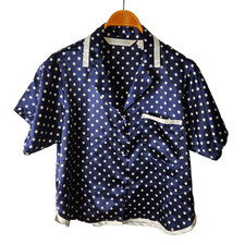 Victoria's Secret Polka Dot Satin Sleep Shirt Blue Button Up Lounge Top Size S