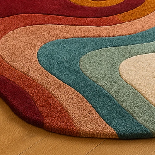 Modern Abstract Multicolor Wavy Rug Handmade Soft Tufted Carpet For Living Room - Image 2 of 4