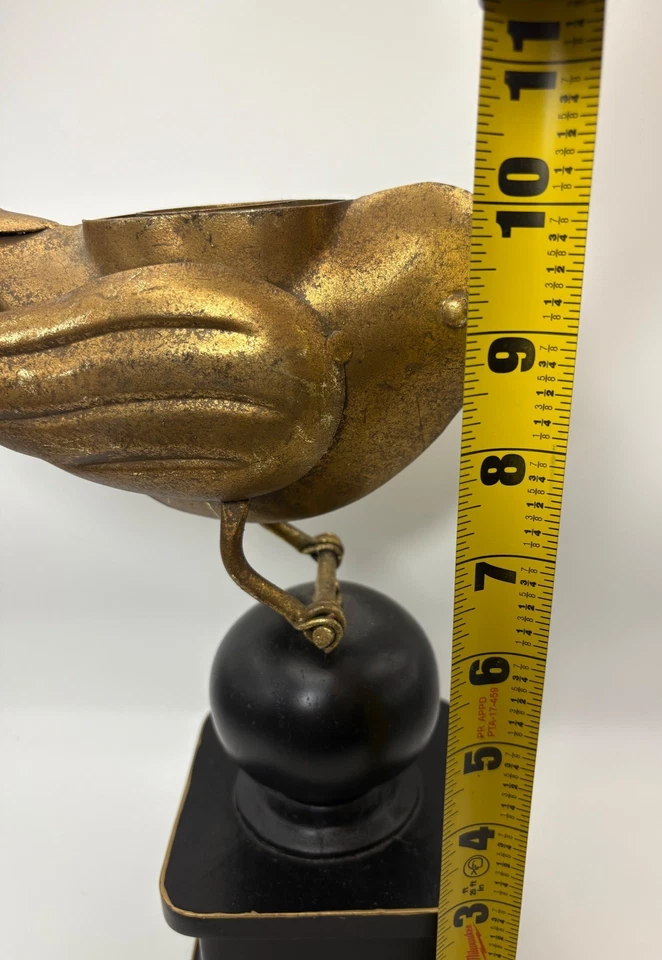 Estatuilla de pájaro dorado vintage escultura base negra decoración de mesa acento Foto 3 de 4